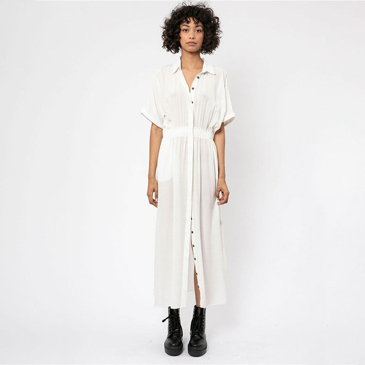 Solid Color Sexy Deep V-neck Single Breasted Beach Sun Protection Shirt Vacation Dress Beach Cover Up