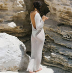 Sexy See Through Backless Slim Fit Comfortable Beach Beach Cover Up Bohemian Woolen Maxi Dress Havana