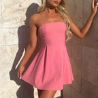 Spring Summer Sexy Socialite Waist Tight Tube Top Short Dinner Dress CKK