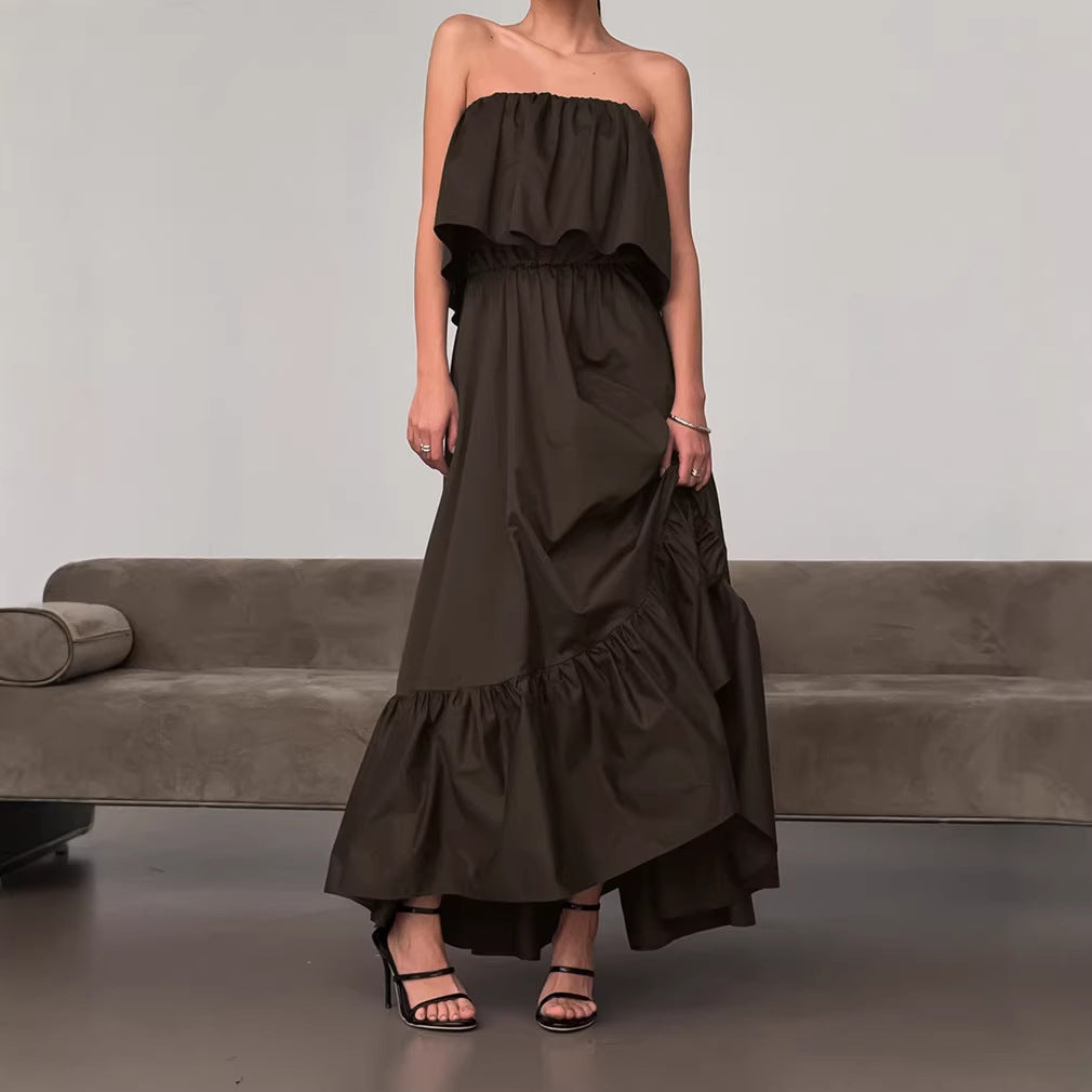 Spring Summer French Ruffled Tube Top Elegant Dress Women Office Elegant Dress FOREVEREIGHTEEN