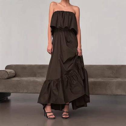 Spring Summer French Ruffled Tube Top Elegant Dress Women Office Elegant Dress FOREVEREIGHTEEN