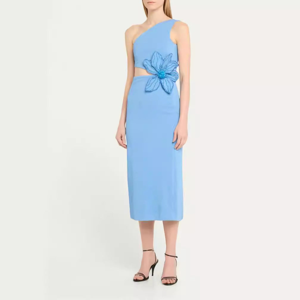 Spring Summer Sexy Floral Women Slim Fit Slimming Bandage Dress Niche One Shoulder Sleeveless Dress KLEEZY
