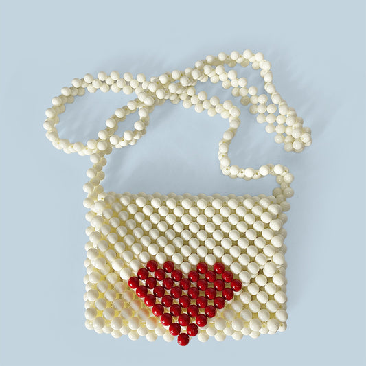 Casual Peach Heart DIY Handmade Beaded Heart Bag Imitation Acrylic Material Package Woven Shoulder Crossbody Portable