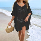 Women Clothing Solid Color Knitted Beach Knitted Sexy Long Sleeved Blouse Sun Protective Clothing Mangar