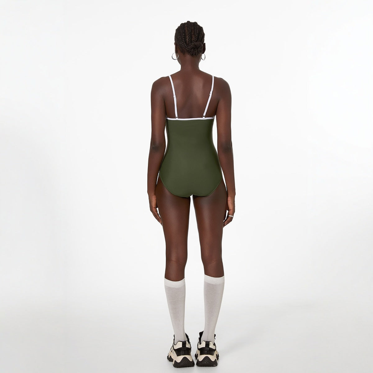 Traje de baño verde matcha sexy que cubre el vientre adelgazante simple color sólido nailon traje de baño de una pieza para mujer