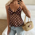 Summer Dot Mesh Camisole Women V neck Waist Controlled Slimming Sexy Short Top Yiskiss