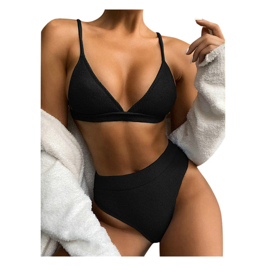 Ladies Sexy Solid Color Split Swimsuit