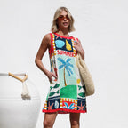 Dress Positioning Multicolor Printing Sleeveless Vest Dress Zemy