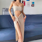 Summer Arrival Sexy High Split High Waist Slit Tube Top Dress Burgatti