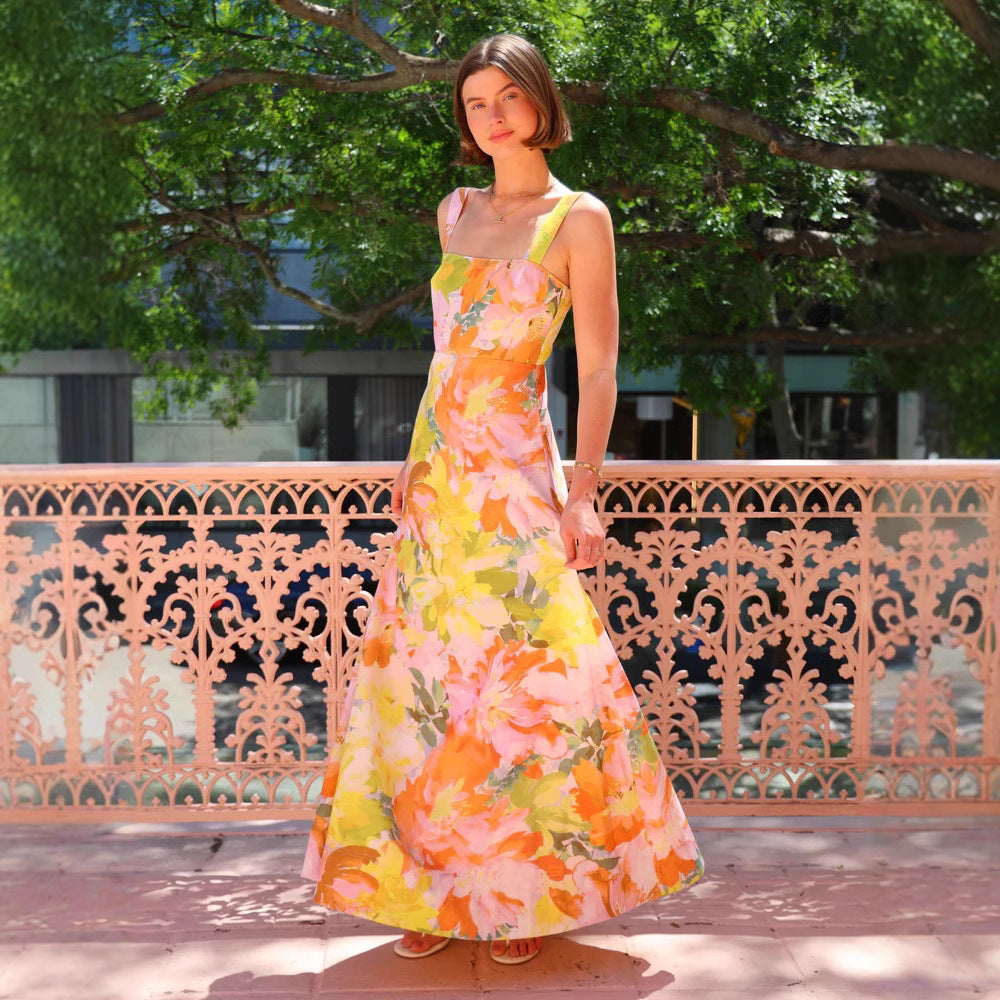 Summer Vacation Strap Dress Floral Swing Dress