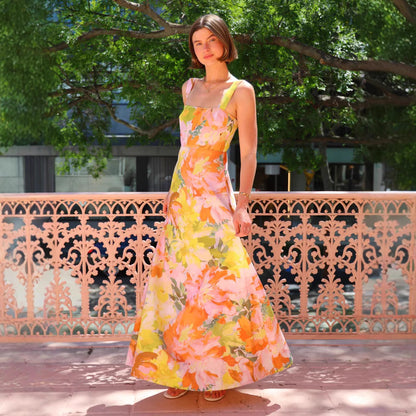 Summer Vacation Strap Dress Floral Swing Dress