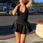 Women Clothing Summer Sexy V neck Halter Backless Splicing Sling Dress Flash Vision