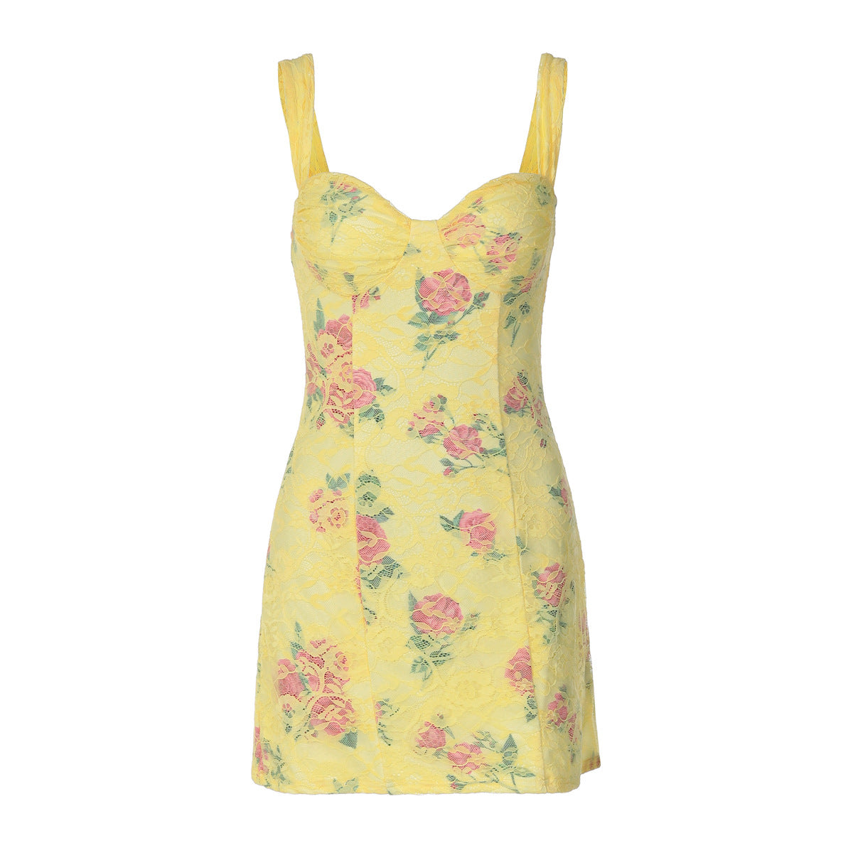Women Clothing Summer Printed Lace Sheath Sexy Strap Dress BULLINGER