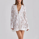 Spring Summer Long Sleeved Lace up Dress Loose Vacation Women Dress Oyrina