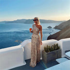 Summer One Shoulder Split Sequined off Shoulder Elegant Dress XUYUN