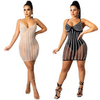 Vestido sexy con tirantes en V y perlas de diamantes de imitación transparentes para discoteca, uniformes de talla grande