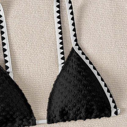 Traje de baño bikini de tela especial de color sólido festoneado para mujer, sexy, dividido, para vacaciones