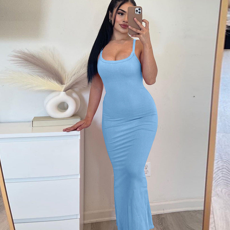 Summer Women Clothing Sexy Slim Fit Drape Sunken Stripe Strap Dress George
