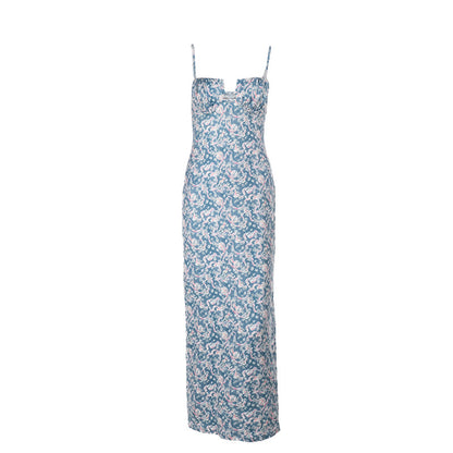 Sexy Suspender Printed Slim Fit Vacation Hip Maxi Dress FREYA