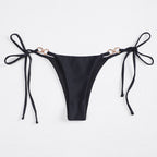 Solid Color Lace up Three Point Sexy Split Bikini Brazilian Beach Triangle Swimming Trunks Swimsuit