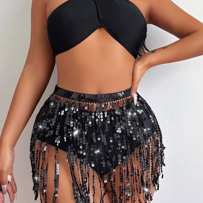 Ladies Swimming Split Suit Three Piece Sexy Bikini Butterfly Sequin Gauze Summer Swimsuit