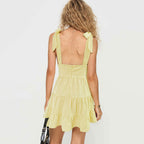 Summer Women Clothing Sexy Short Waist Dress Deep V Plunge neck Sleeveless Sweet Slip Dress Yiskiss