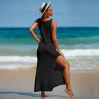 Sexy Backless Dress Solid Color Knitted Vest Maxi Dress Beach Sun Protection Swimsuit Outwear Blouse Crochet hook EvenStar