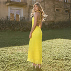 Women Backless Pleated Stripe Fabric Special Dress Breathable Lace up Lotus Leaf Dress VIVIAN