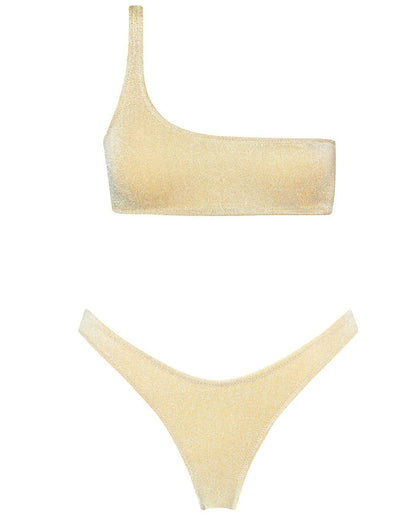 Bikini de cintura alta con hombros descubiertos y abertura en el hombro para mujer