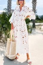 Casual Loose Beach Vacation Blouse Lace Shirt Gemi