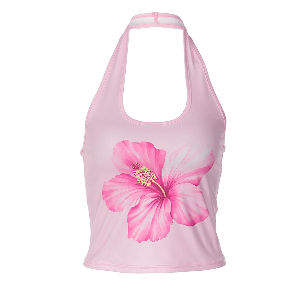 Summer Women Clothing Print Top Sexy Halter Slim Fit Vest LEKINS