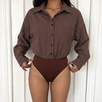 Shirt Jumpsuit Autumn Winter Long Sleeve Striped Stitching Office Casual Jumpsuit Women Jeme