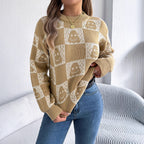 Autumn Winter Halloween Plaid Lantern Long Sleeve Pullover Women Clothing