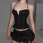 Sexy Street Shooting Design Short Zipper Corset Slim Halter Vest Winmin