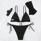 Maillot de bain bikini quatre pièces, couleur unie, sexy, fendu, pour femme