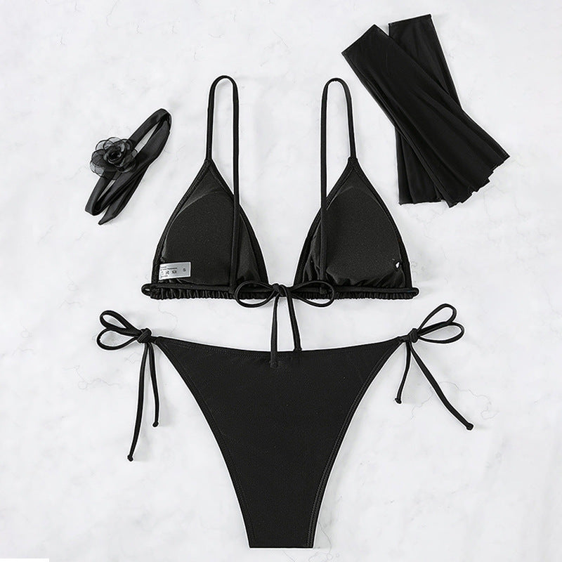Maillot de bain bikini quatre pièces, couleur unie, sexy, fendu, pour femme