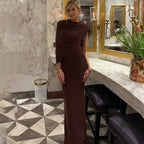 Women Clothing Summer Oblique Shoulder Design Skinny Sheath Pleated Irregular Asymmetric Dress