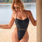 Maillot de bain dos nu sexy à bretelles pour femmes, couleur unie, bikini licou