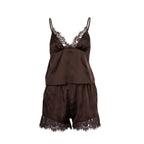 Women Pajamas Satin Stitching Lace Suspender Shorts Two Piece Set Summer Loungewear Meiyas