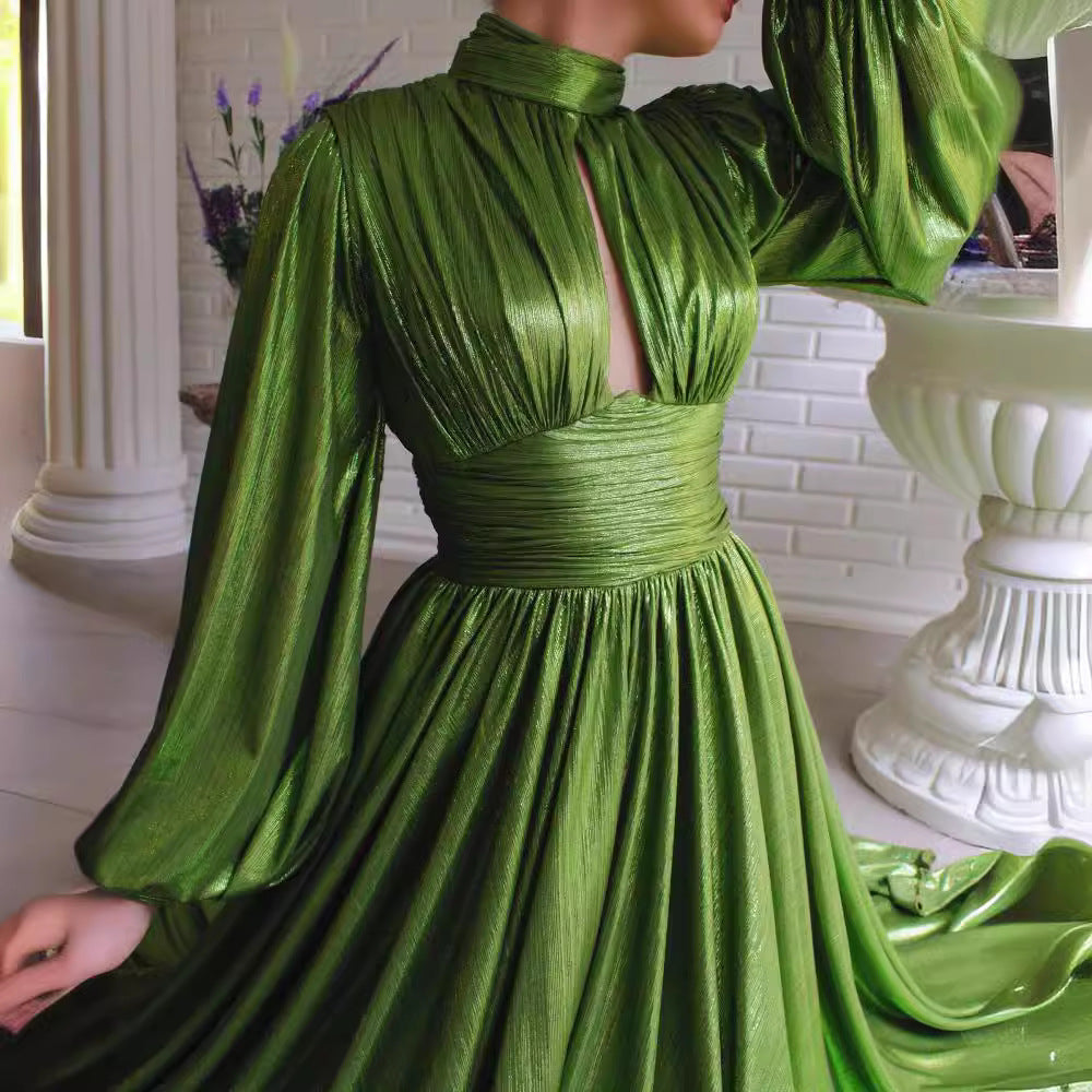 Vestido maxi verde aguacate sexy con cuello halter, cintura ajustada, color popular para primavera y verano para mujer