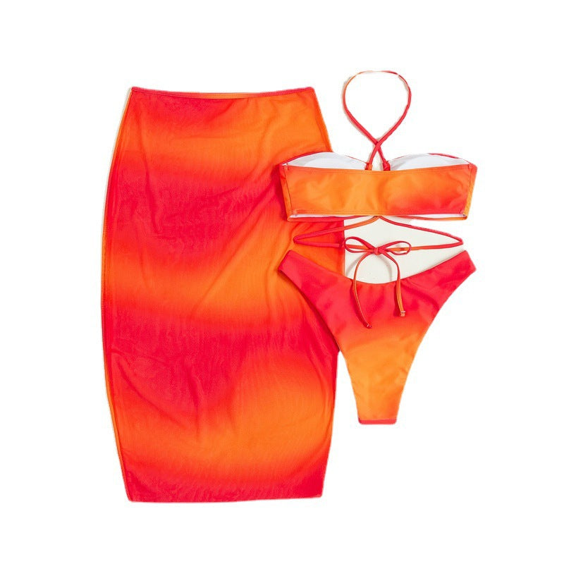 Maillot de bain de plage pour femme, ensemble trois pièces, protection solaire d'été, robe longue, bikini