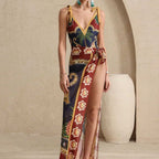 Women Printing Swimsuit Slit Beach Swimsuit Set OLam