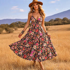 Women Clothing Summer Small Floral Print V neck Sexy Cami Dress NEWMELANCE