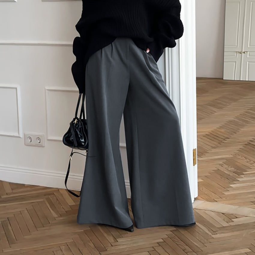 Pantalon kaki décontracté et élégant à jambes larges, idéal pour l'automne et l'hiver, parfait pour le bureau ou le travail. Taille haute.