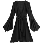 Blusa larga con protección solar y lazo, cárdigan de manga larga tipo trompeta, falda de bikini para mujer de verano