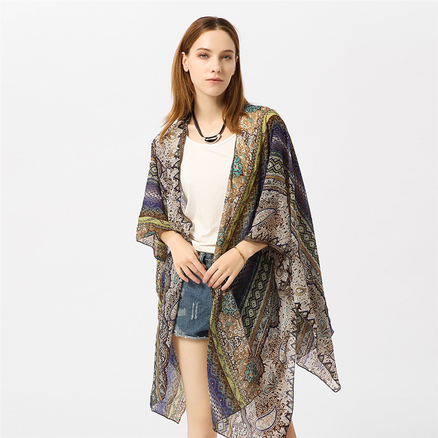 Kimono tipo cárdigan con estampado de cachemira para primavera y verano, blusa con protección solar
