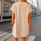 Women Clothing out Heart-Shaped Sequin Embroidery round Neck Casual Short Sleeve Drop Shoulder Sleeve Loose Dress Venly