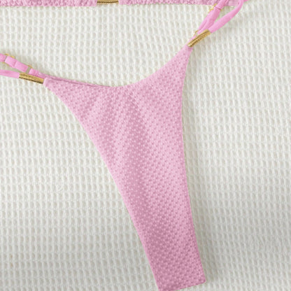 Swimsuit Solid Color Bikini Lace up Sexy Bikini Women Adjustable Split Swimsuit