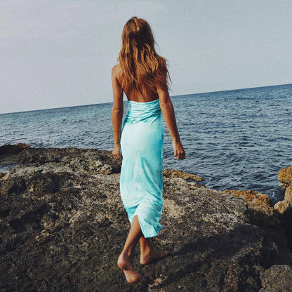Women Clothing Summer Sexy Micro Elastic Tie Dye Printing Halter Slim Fit Dress