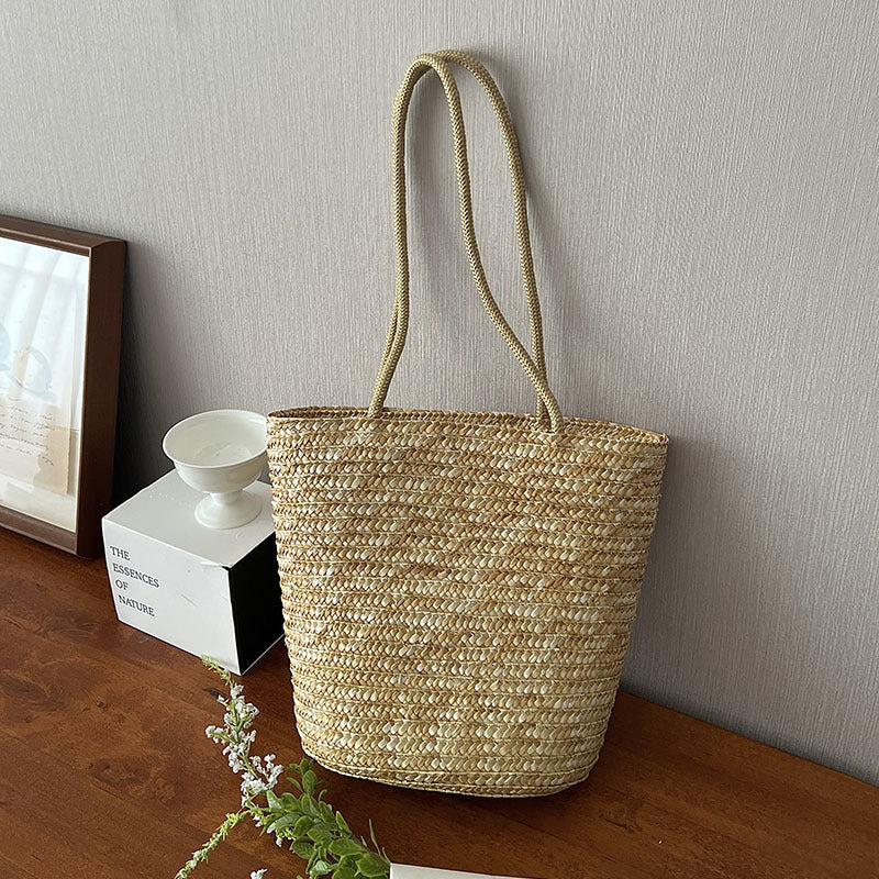 Bolso de hombro de paja simple tejido, bolso de paja, bolso de playa para vacaciones, bolso de mujer 
